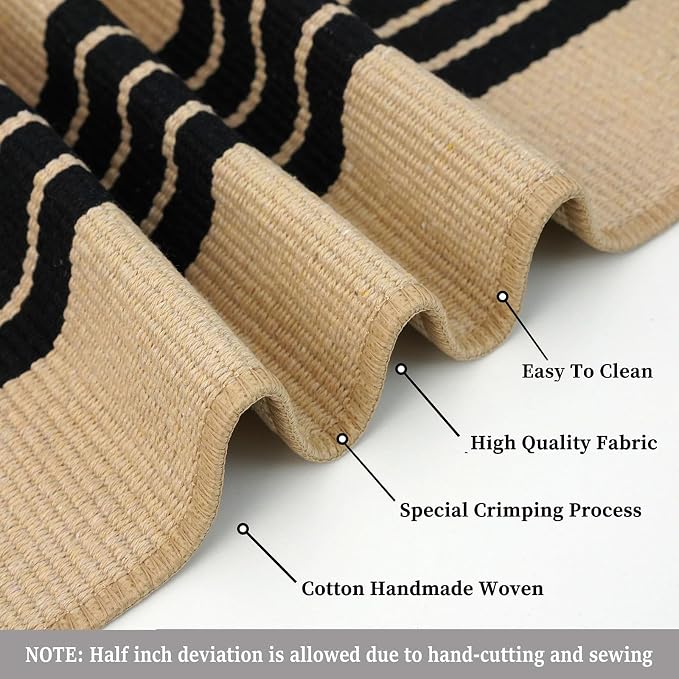 KILOCOCO Striped Rug 4x6 ft Washable Front Door Outdoor Rug, Brown Black | Cotton Front Porch Rug, Woven Living Room Rug, Low Pile Welcome Mat for Entryway, Layered Farmhouse Kitchen Patio Carpet