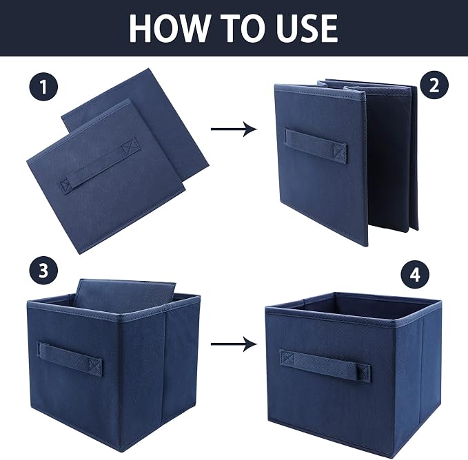 EBIGIC Storage bins collapsible storage bins,cube storage organizer （Pack of 3） 10.5 * 10.5 * 11inch，For home and office Collapsible Closet Shelf Organizers, Drawer Organizers(Blue)