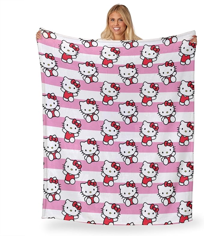 Northwest Hello Kitty Silk Touch Throw Blanket, Soft, 50 x 70 Inches, Bow and Stripes Design