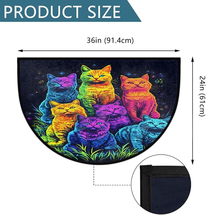 Rainbow Cat Half Round Door Mat Non-Slip Semi Circle Rug Half Moon Doormat | Cute Rainbow Cat Soft Washable Welcome Entrance Mat for Outdoor Indoor Floor Bedroom Bathroom Home Kitchen Festival Decor
