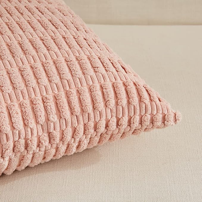 Fancy Homi 4 Packs Boho Pink Decorative Throw Pillow Covers 18x18 Inch for Living Room Couch Bed Sofa, Rustic Modern Farmhouse Home Decor, Soft Plush Corduroy Cute Square Cushion Case 45x45 cm