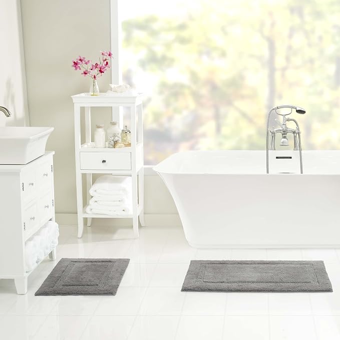 Nautica - Bath Rugs, Soft & Absorbent Tufted Cotton Bath Mat, Oeko-Tex Certified (Peniston Dark Grey, 2-Piece)