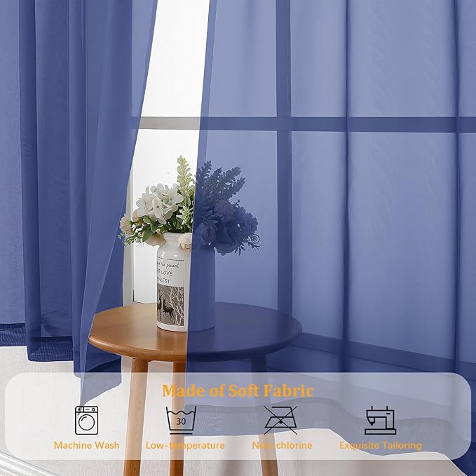 Gwine Royal Blue Sheer Curtains 72 Inches Long 2 Panels Set - Image 7