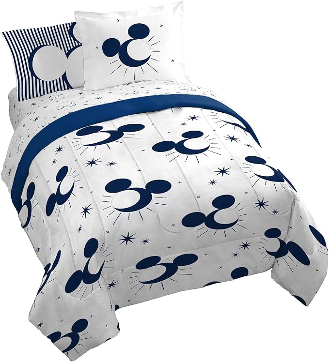 Disney Mickey Mouse King Comforter Set 7 Piece Celestial Bedding, White | Bed in a Bag, Comforter Sheets Shams Pillowcases, Official Product, Soft Microfiber, Machine Washable, Easy Care