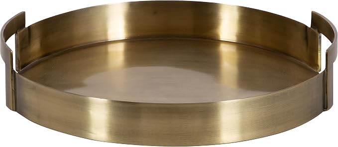 Kate and Laurel Myo Transitional Metal Round Tray; 15 x 15; Brass; Modern Glam Circular Decorative Serving Tray with Handles for Storage; Display; and Decor