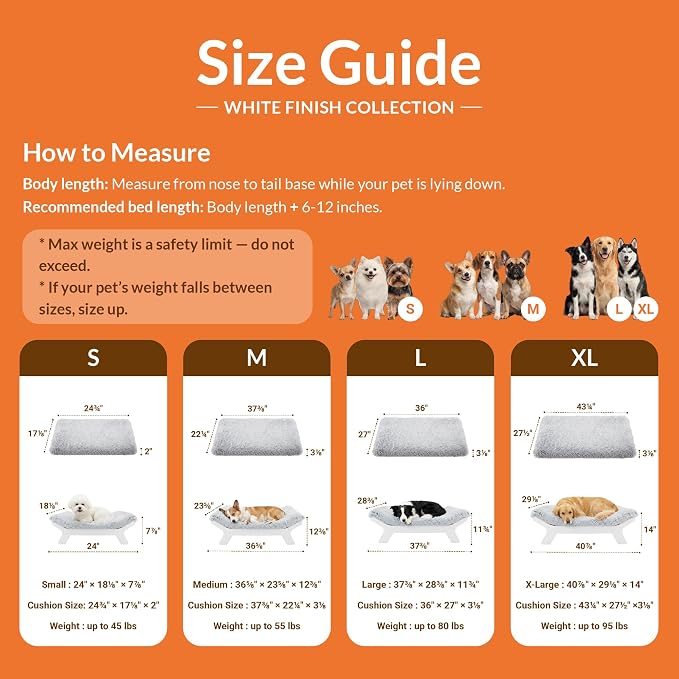 Muihood Elevated Wooden Dog Bed with Foam Mattress, White, Large | Raised Dog Bed with Washable Cover, Supportive Foam Mattress, Perfect for Large Dogs and Indoor Living