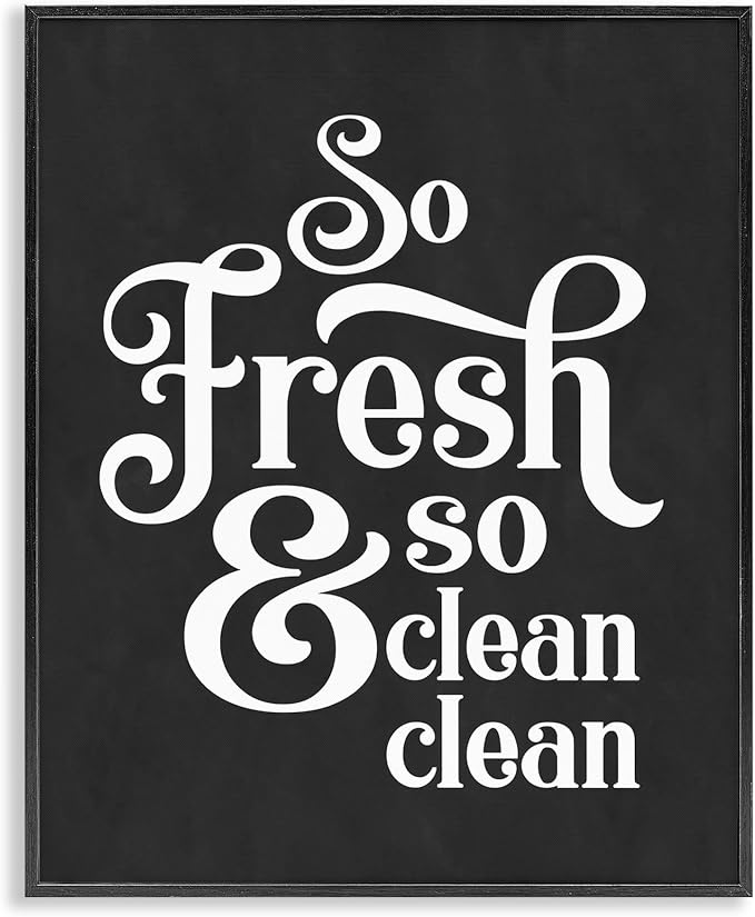 Stupell Industries So Fresh So Clean Laundry Phrase Vintage Typography, Designed by Lettered and Lined Black Framed Wall Art, Grey