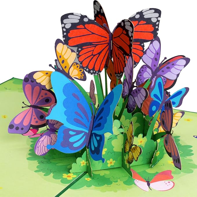 Paper Love Pop Up Cards 2 Pack - Includes 1 Butterflies and 1 Purplies Lilies, For All Occasions, Mother Day, Birthday, Just Because- Includes Envelope and Note Tag
