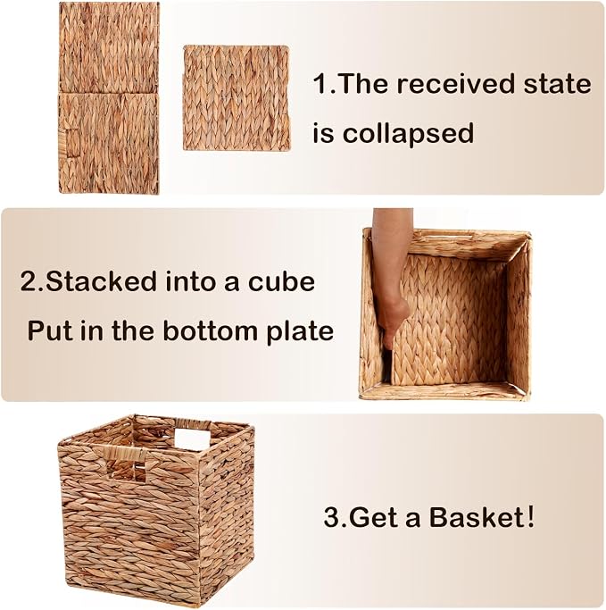11x11in Collapsible Wicker Storage Basket with Handles 2 Pack | Handwoven Storage Bins for Organizing Storage Basket for Home, Organizer, decor