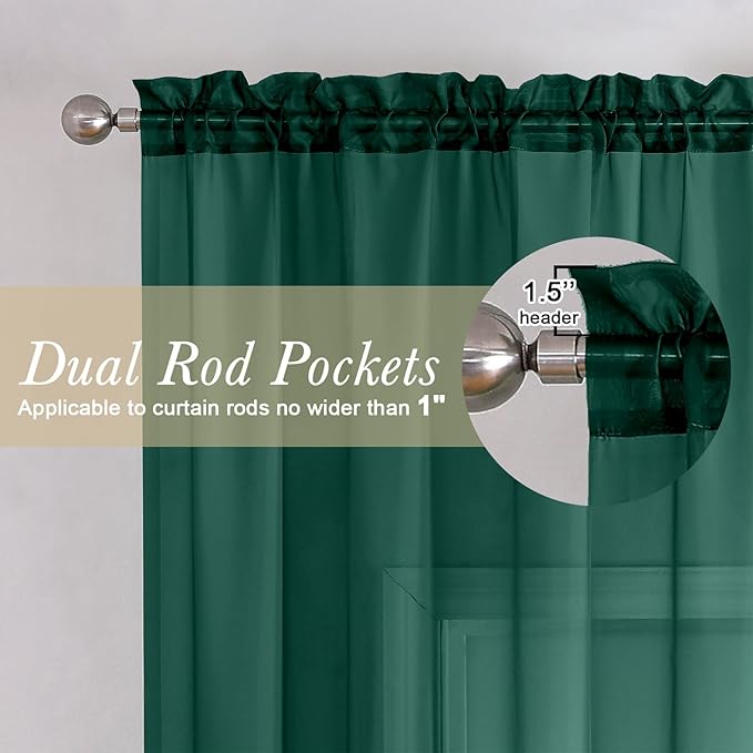 Lecloud Hunter Green Sheer Curtains 96 Inches Long 2 Panels, Airy Voile Solid - Image 5