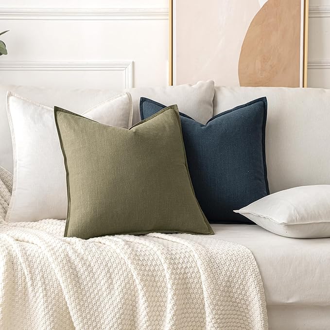 MIULEE Decorative Linen Pillow Covers 20x20 Inch Navy Blue Boho Farmhouse Neutral Couch Throw Pillows for Bed Pack of 2 Accent Coastal Modern Pillowcase Summer Sofa Livingroom Home Decor