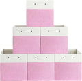 FinishingBo 13x13x13 Storage Cube Bins 6 Pack, Cube Shelf Baskets | Foldable Storage Cubes, Linen Storage Bins with Handles, Closet Organizers, White/Pink