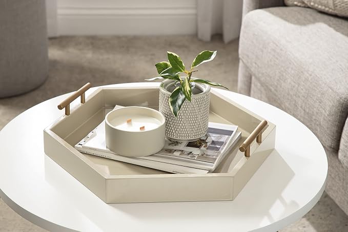 Kate and Laurel Lipton Modern Hexagon Tray; 18 x 18; Sand; Midcentury Decorative Serving Tray for Storage and Display