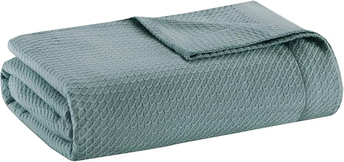 Madison Park 100% Egyptian Cotton King Size Bed Blanket for Summer Teal | Cozy Soft Breathable Durable, Waffle Weave Woven Casual, Lightweight Knit All Season Throw for Bed Couch or Sofa, OEKO TEX