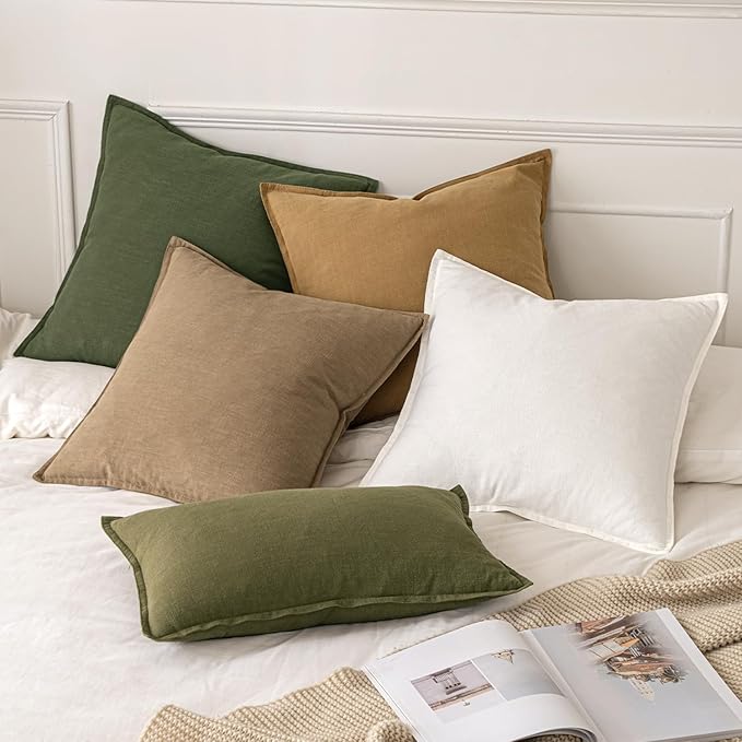 MIULEE Decorative Linen Euro Sham Pillow Covers 22x22 Inch Cream White Boho Farmhouse Neutral Couch Throw Pillows for Bed Pack of 2 Accent Modern Pillowcase Sofa Livingroom Home Decor