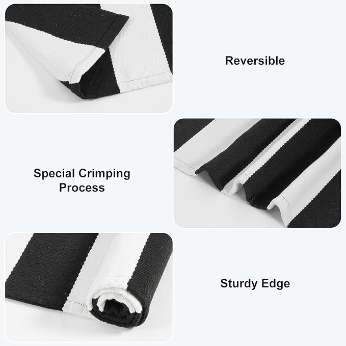 Collive Black and White Striped Outdoor Rug 24"x 35", Washable Front Door Mat, Cotton Woven Farmhouse Fall Front Porch Rug Decor, Layered Door Mats Outdoor for Entryway Kitchen