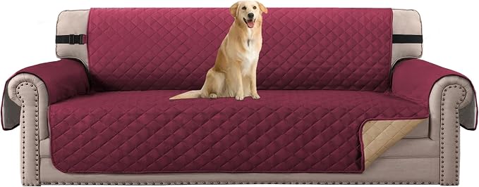 H.VERSAILTEX Reversible Couch Cover for 3 Cushion Couch Water Resistant Sofa Cover Seat Width Up to 78" Washable Furniture Protector Cover for Dogs/Cats/Pets(Oversized Sofa, Red/Tan)