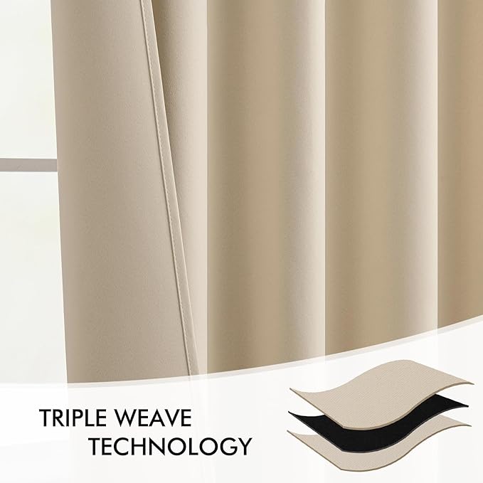 MIULEE Back Tab Cream Beige Curtains 92 Inch Long 2 Panels Set for Living Room Bedroom, Ivory Rod Pocket/Pinch Pleated Light Blocking Thermal Insulated Room Darkening Floor to Ceiling Blackout Drapes
