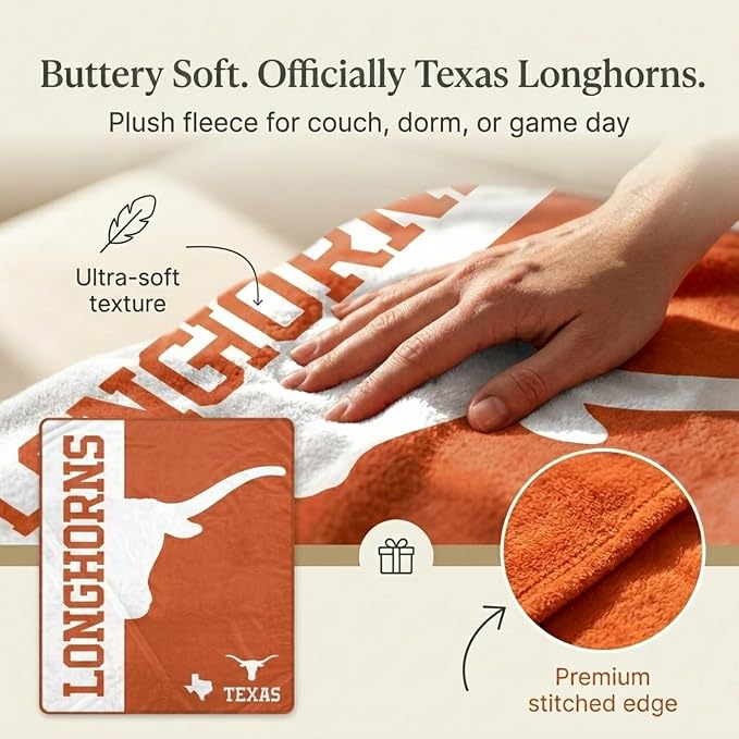 Proformance Home NCAA Texas Longhorns Endzone Ultra Soft Tailgate Throw
