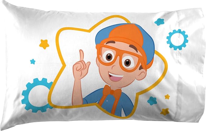 Jay Franco Kids Sheet Cartoon Set with Fitted, Flat Sheets & Pillow Cover - Ultra-Soft Bedding with Pillowcase for Room Decor, White - Blippi, 3 Piece Twin