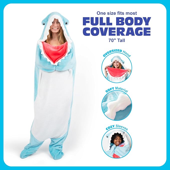 Cozy Concepts Co. Hammerhead Shark Blanket by Relatable, Wearable Blanket with Sleeves for Hands Free Convenience, Fun and Unique Idea for Room Decor or Gifts, Comfortable Oversized 65" Throw Blanket