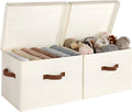 StorageWorks Fabric Storage Bins with Lid, Decorative Storage Boxes for Shelves, Stackable Closet Organizer Basket with Handles, Jumbo, Ivory White, 2-Pack | Flip-Top Lid, 3 Handles, Collapsible, Stackable, for Clothes Blankets, Multi-Purpose, Jumbo, I...