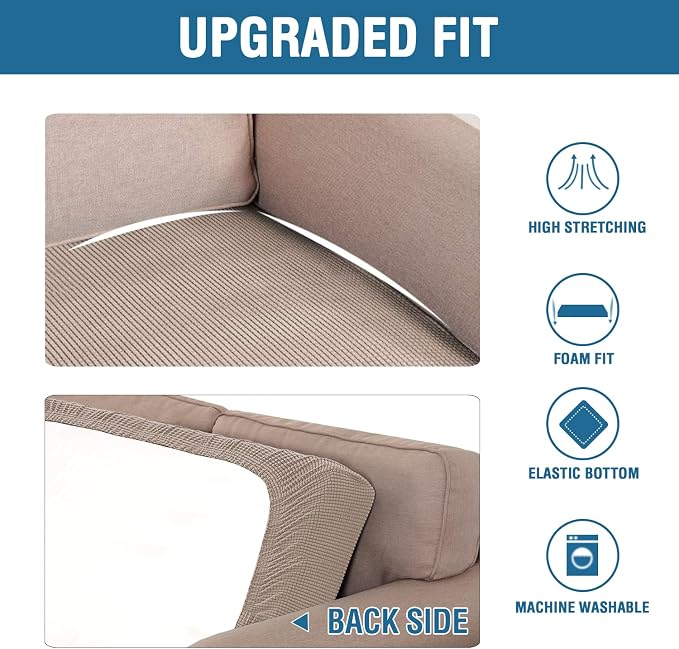 H.VERSAILTEX Super Stretch Individual Seat Cushion Covers Sofa Covers Couch Cushion Covers Slipcover Sets Thick Jacquard Textured Twill Fabric (1 Piece Loveseat Cushion Cover, Sand)