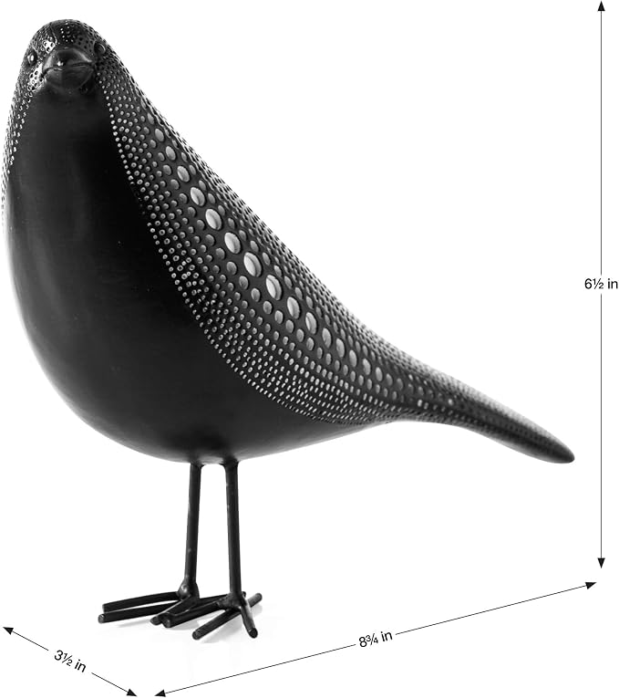 Torre & Tagus 6" Standing Bird Statue for Home Decor & Office Decoration, Black Finish with Indented White Polka Dots for Indoor Book Shelf, Entryway Console, Bedroom & Wedding Gift (Debossed Bird)