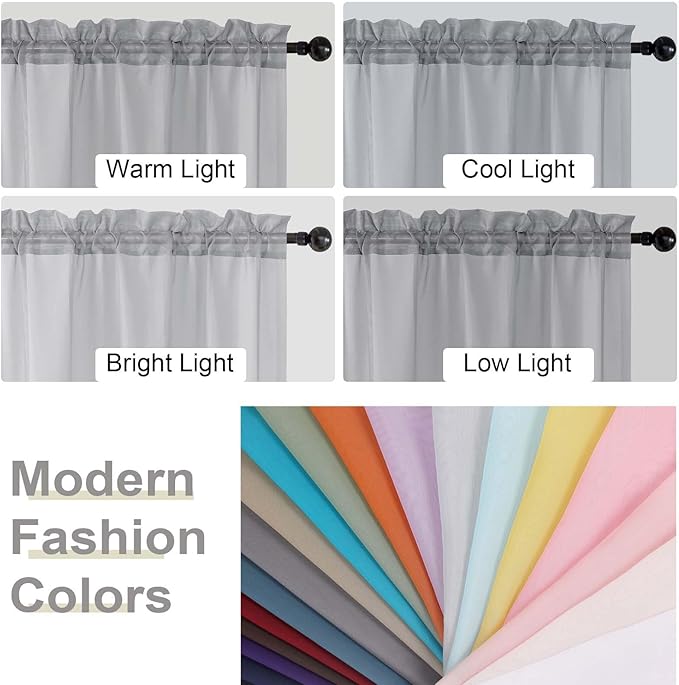 Light Grey Sheer Curtains for Bedroom Living Room 96 Inches Long 2 Panels, Modern Airy Soft Lightweight Rod Pocket Light Filtering Sheer Curtains Drapes, Light Grey, Each 42" Wx96 L Inch