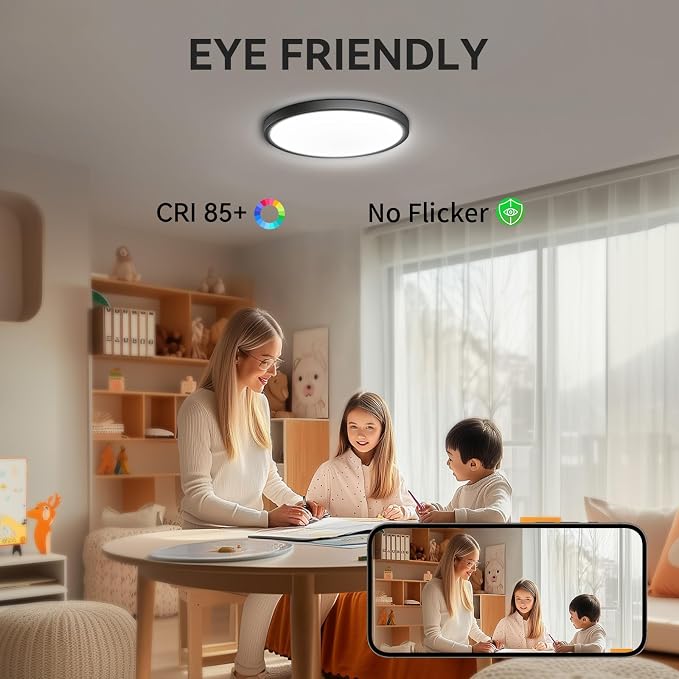 MODERN LED Flush Mount Ceiling Light, 9inch High Bright 2800lm, Super Slim LED Ceiling Light Fixture, Ceiling Light for Bedroom, Living Room, Dining Room… (Black, 9in-1Pack)