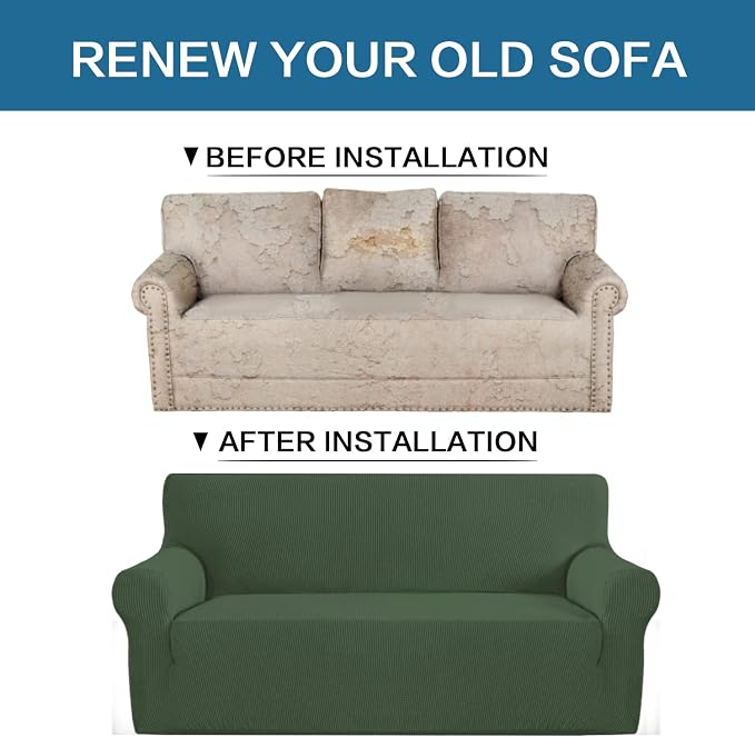 H.VERSAILTEX High Stretch Couch Cover 1-Piece Rich Jacquard Chair Covers for Living Room Armchair Spandex Fabric Sofa Cover for Dogs Stay in Place Machine Washable (Armchair 31"-40", Bronze Green)