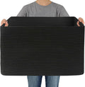JMvicyroam 65L Large Woven Cotton Rope Blanket Basket, Black | Blanket storage for living room or bedroom use, Freestanding with reinforced handles, Entire basket is machine washable