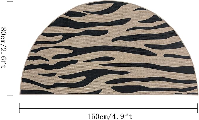 Easy Jute Rug 2.6x5Ft Half Round Zebra Stripe Carpet for Farmhouse Bedroom Entrance, Nonslip Half Circle Thin Neutral Floor Mat for Living Room Patio Kids Room Kitchen, Indoor Outdoor, Black 5