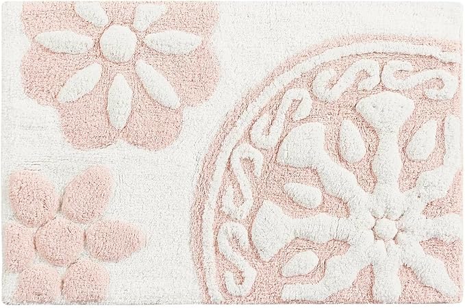 Madison Park Casablanca Tufted Cotton Bath Rug Non-Slip, 20 x 30, Pink | Luxurious Plush Bath Mat, Quick Dry, Soft, Machine Washable, Floral Pattern, Absorbent, Plush, OEKO-TEX, for Bathroom