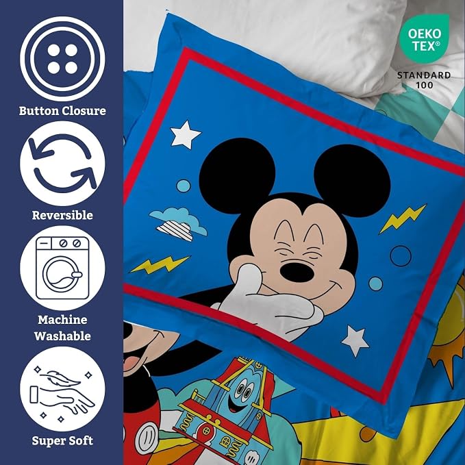 Jay Franco Duvet Cover Set – 2 Piece Comforter Cover and Sham Set, Super Soft Cozy Kids Bedding (Insert Not Included) Blue - Mickey Mouse, Twin