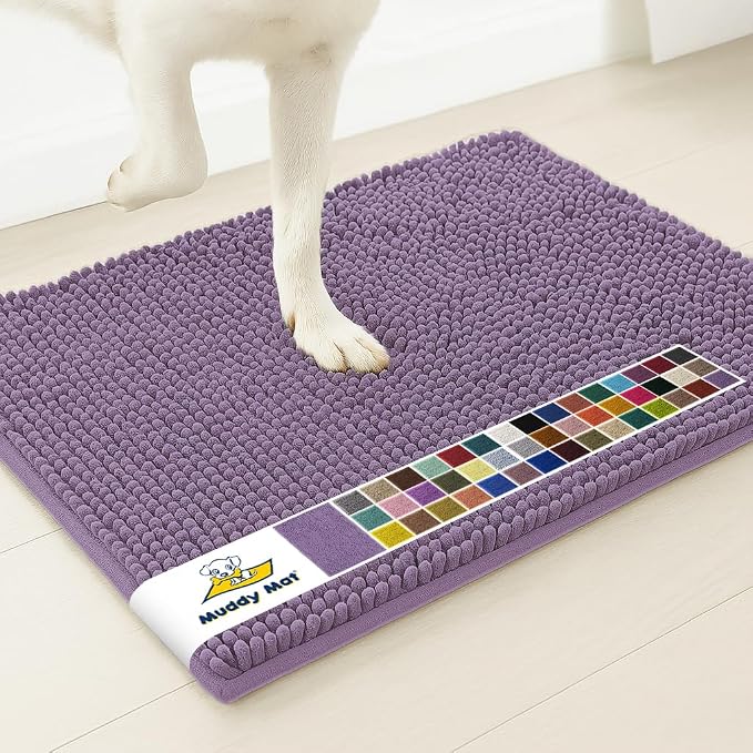 Muddy Mat® | Super Water Absorbent Door Mat Indoor, Microfiber Quick Dry Chenille Entryway Rug, Slip Resistant Front Door Mat, Indoor Mats for Entryway, Machine Washable Pet Rug, Lavender 24" x 96"