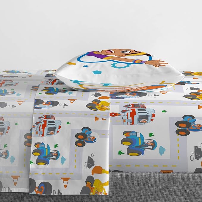 Jay Franco Kids Sheet Cartoon Set with Fitted, Flat Sheets & Pillow Cover - Ultra-Soft Bedding with Pillowcase for Room Decor, White - Blippi, 3 Piece Toddler