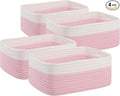 OIAHOMY 4 Pack Storage Baskets for Organizing, Small Bins for Shelves, Cute Decorative Storage Bins, Organizer Baskets for Gifts Empty, 11.8''Lx7.8''Wx4.7''H, Pink/White