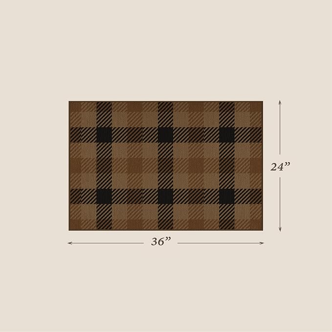 2x3 Entryway Door Mat Indoor Outdoor– Washable Non Slip Small Rug for Front Door, Back Door, Kitchen Sink, Mudroom, Garage Entry, Low Profile Easy Clean Farmhouse Cottage Plaid Floor Mat