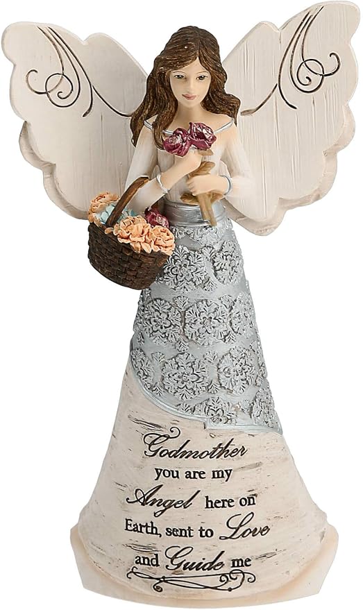 Pavilion - Elements Godmother Angel Figurine - 6-Inch, Holding Basket of Flowers, Godmother You are My Angel Here on Earth