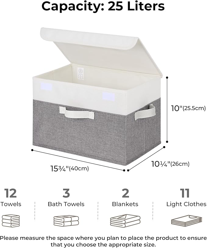 GRANNY SAYS Fabric Storage Boxes, Memory Keepsake Box, Large Storage Bins with Lids, Closet Organizers, Toy Box, Storage Baskets for Shelves, White/Gray, 2-Pack