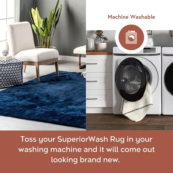 nuLOOM Loni Navy Solid Washable Runner Rug, 2' x 6'