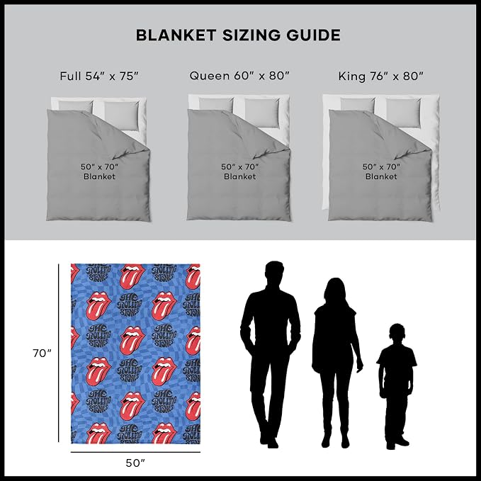 Northwest The Rolling Stones Psychedelic Check Throw Blanket, Oversized Rock and Roll Silk Touch Throw 50x70, Ultra-Soft Lightweight Fleece, Rock Band Music Decor