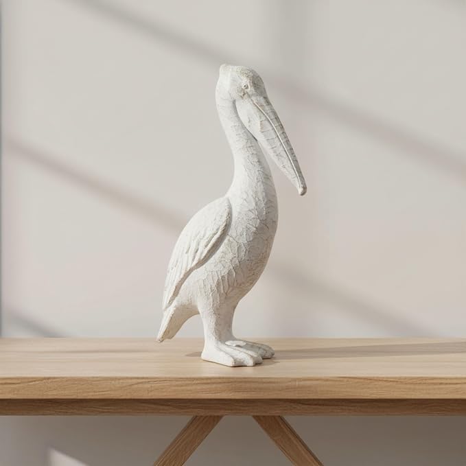 Modern Ceramic Standing Pelican Sculpture - Home Accent for Bathroom, Office, Room and Living Room - Ideal for Shelf and Coffee Table Decor Display - Figurine and Ornaments Accent - 14", White