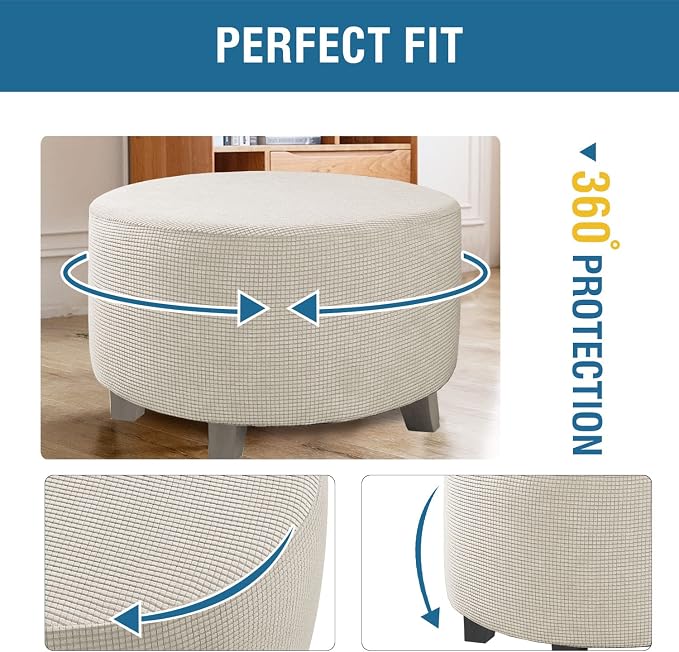 H.VERSAILTEX Ottoman Cover Stretch Ottoman Slipcover Round Ottoman Storage Cover Folding Stool Covers Furniture Protector Cover for Footrest Ottoman Fit Dia 30" - 41", Island Fossi