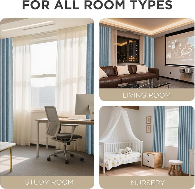 Joydeco Blackout Curtains for Bedroom - 100% Light Blocking 2 Panels Sky Blue Drapes 42" W x 84" L, Thermal Insulated Room Darkening Curtains, Linen Textured for Living Room, Rod Pocket & Back Tabs