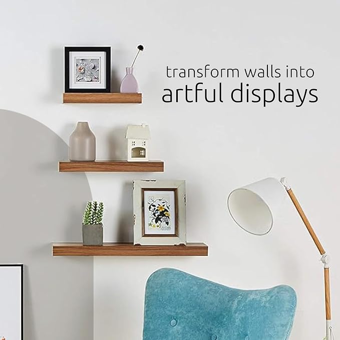 Kiera Grace Stockholm Maine Floating Shelves for Wall, MDF Display Shelves, Easy to Assemble, Ideal for Home Decor, 12"/16"/24" W x 5" D x 1.5" H, Golden Oak, Pack of 3