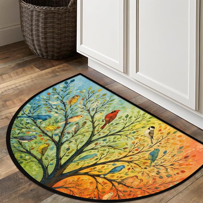 Pardick Bird Half Round Door Mat Welcome Entrance Mat Bath Bathroom Rug B4 | Bird Tree Welcome Entrance Mat Anti-Slip Half Moon Bath Mat Semi Circle Rug Indoor Outdoor Kitchen Rug