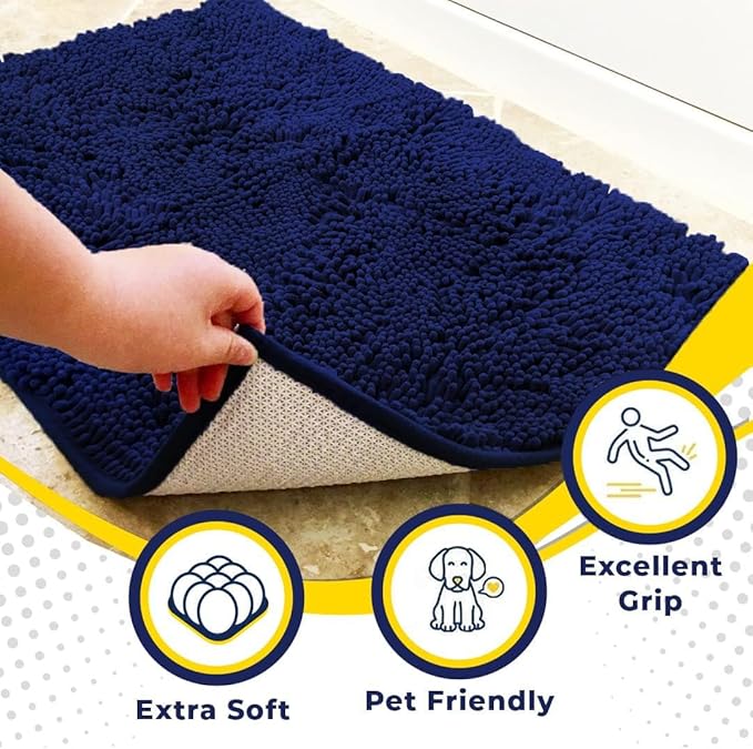Muddy Mat® | Super Water Absorbent Door Mat Indoor, Microfiber Quick Dry Chenille Entryway Rug, Slip Resistant Front Door Mat, Indoor Mats for Entryway, Machine Washable Pet Rug, Navy Blue 20" x 30"