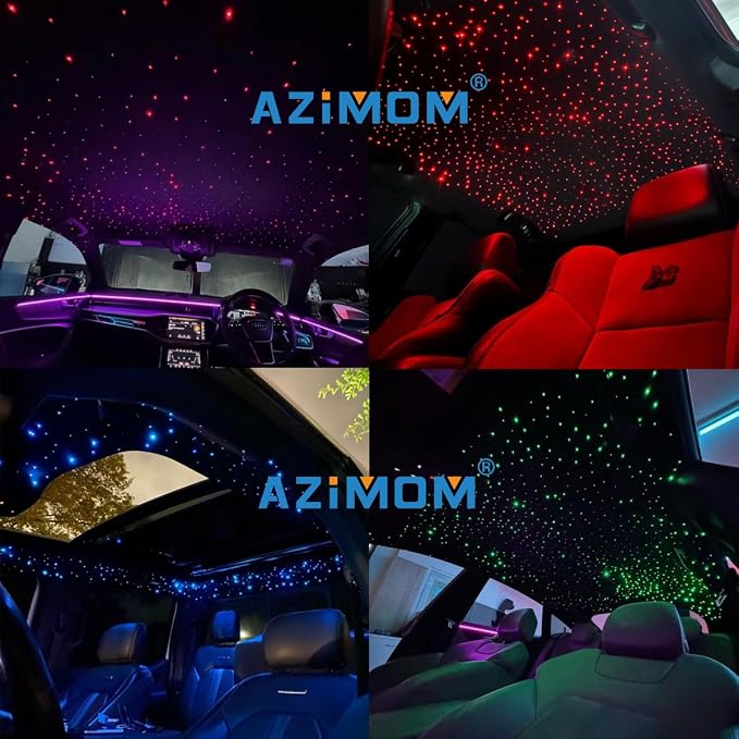 AZIMOM Dual Port 16W Twinkle Bluetooth Fiber Optic Lights Star Ceiling Light Kit 600pcs0.03in9.8ft Fibers Strands Sound Activated RGBW APP/Remote Light Engine for Car Home Starlight Headliner Decor